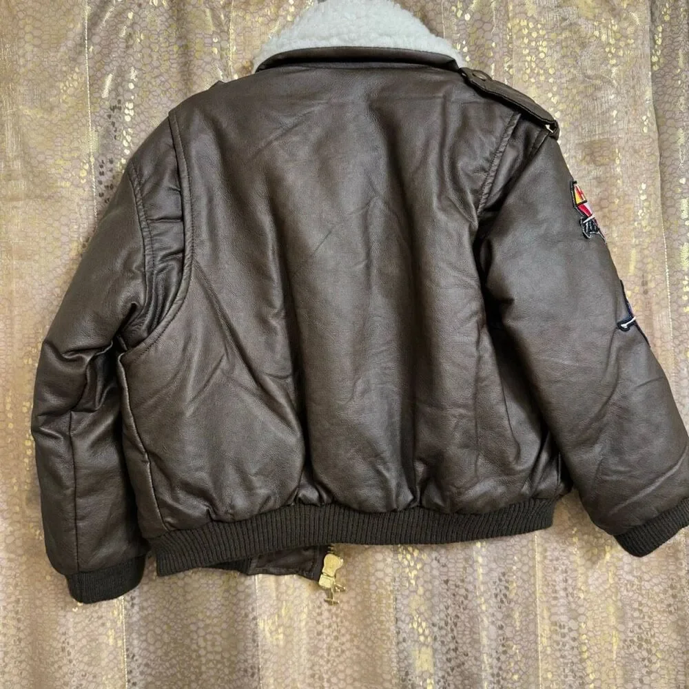 Flight Line Air Gear Boys Aviation Pilot Faux Leather Brown Bomber Jacket XXS 4/